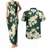 Hawaii Hibiscus Plumeria Green Couples Matching Tank Maxi Dress and Hawaiian Shirt Polynesian Pattern