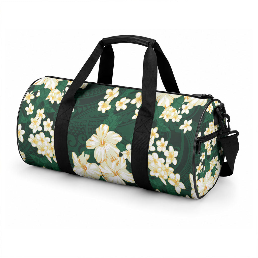 Hawaii Hibiscus Plumeria Green Duffle Bag Polynesian Pattern