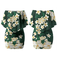 Hawaii Hibiscus Plumeria Green Family Matching Off Shoulder Short Dress and Hawaiian Shirt Polynesian Pattern