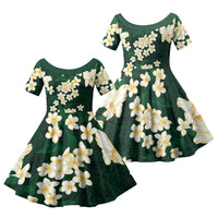 Hawaii Hibiscus Plumeria Green Family Matching Off Shoulder Short Dress and Hawaiian Shirt Polynesian Pattern