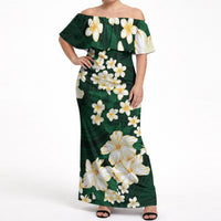 Hawaii Hibiscus Plumeria Green Off Shoulder Maxi Dress Polynesian Pattern
