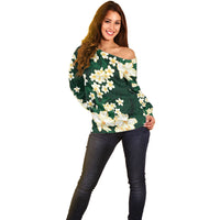 Hawaii Hibiscus Plumeria Green Off Shoulder Sweater Polynesian Pattern