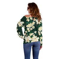 Hawaii Hibiscus Plumeria Green Off Shoulder Sweater Polynesian Pattern
