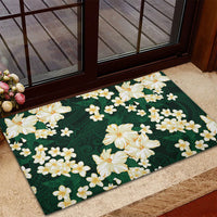 Hawaii Hibiscus Plumeria Green Rubber Doormat Polynesian Pattern