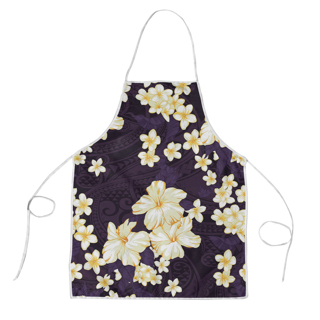 Hawaii Hibiscus Plumeria Purple Apron Polynesian Pattern