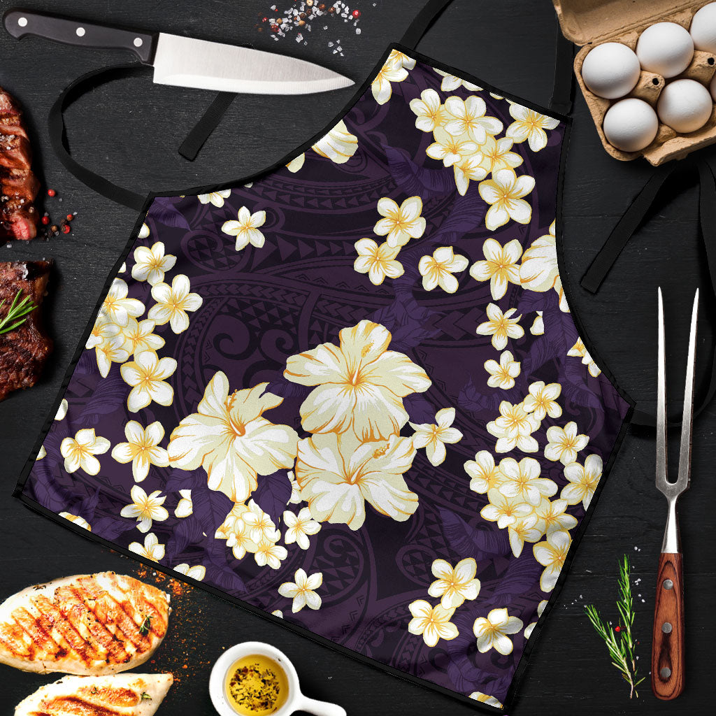 Hawaii Hibiscus Plumeria Purple Apron Polynesian Pattern