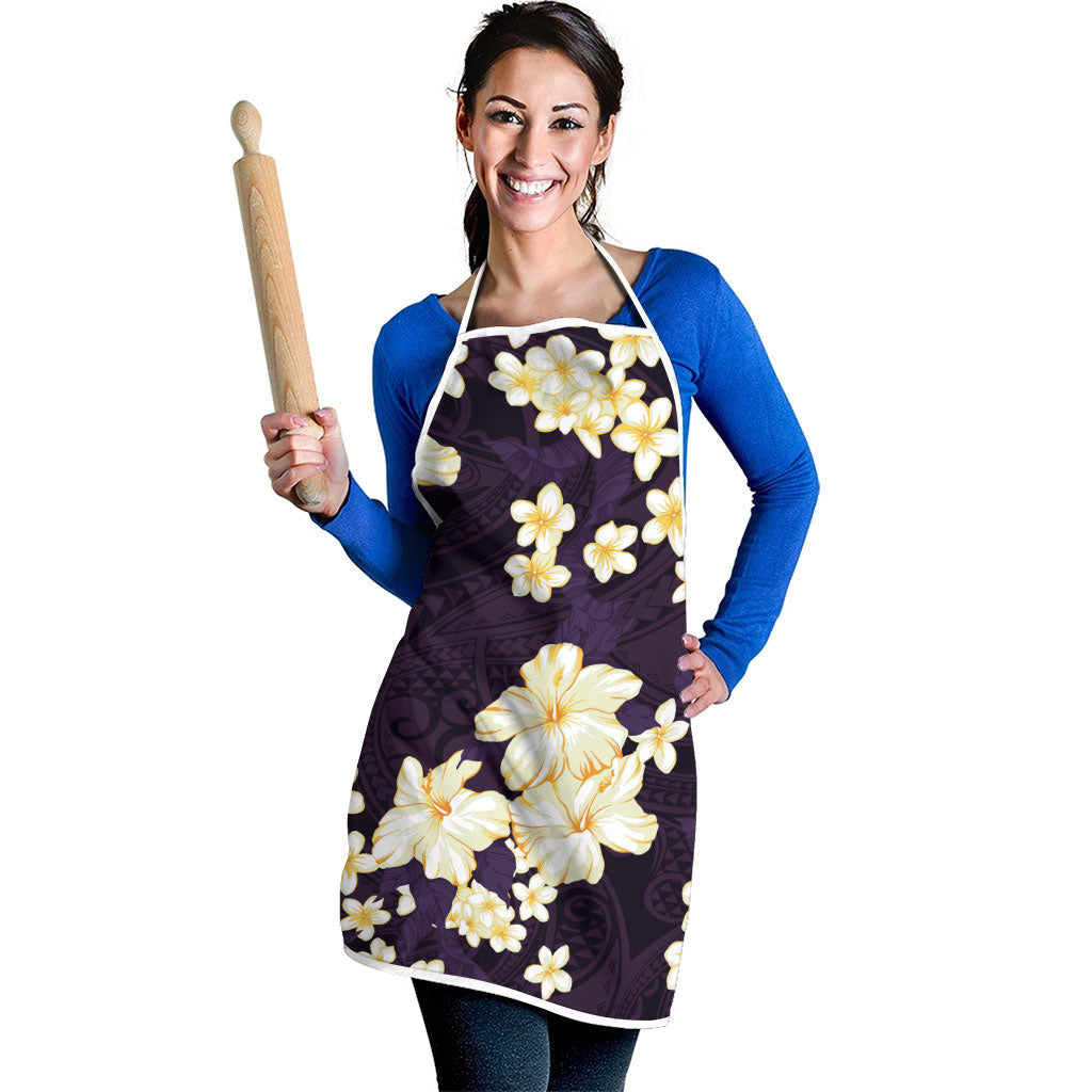 Hawaii Hibiscus Plumeria Purple Apron Polynesian Pattern