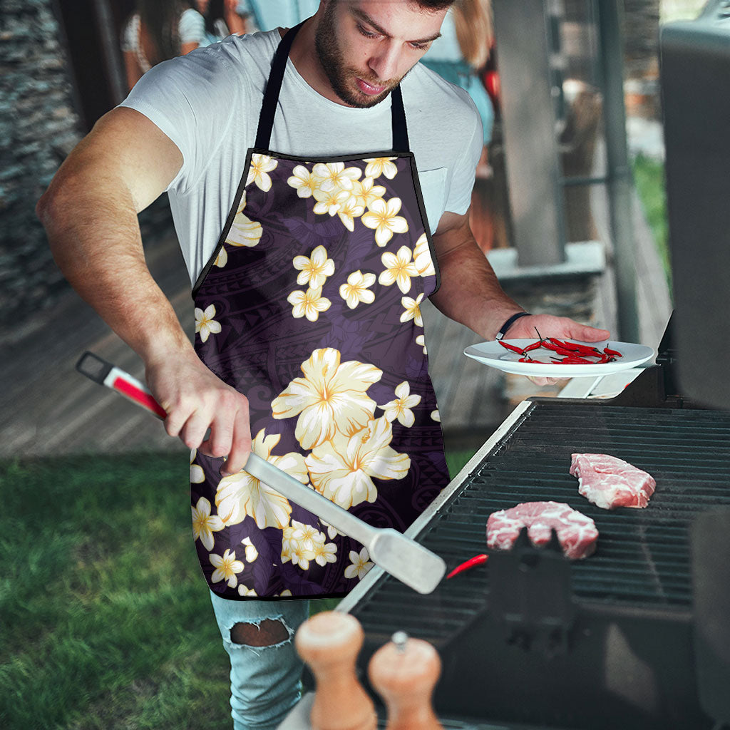 Hawaii Hibiscus Plumeria Purple Apron Polynesian Pattern