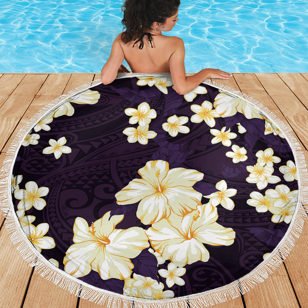 Hawaii Hibiscus Plumeria Purple Beach Blanket Polynesian Pattern