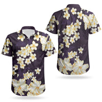 Hawaii Hibiscus Plumeria Purple Couples Matching Summer Maxi Dress and Hawaiian Shirt Polynesian Pattern