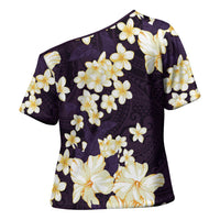 Hawaii Hibiscus Plumeria Purple Cross Shoulder Shirt Polynesian Pattern