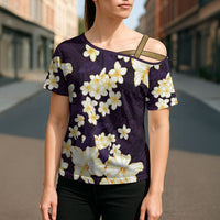 Hawaii Hibiscus Plumeria Purple Cross Shoulder Shirt Polynesian Pattern