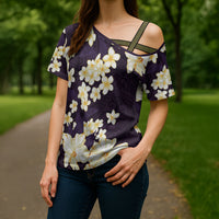 Hawaii Hibiscus Plumeria Purple Cross Shoulder Shirt Polynesian Pattern