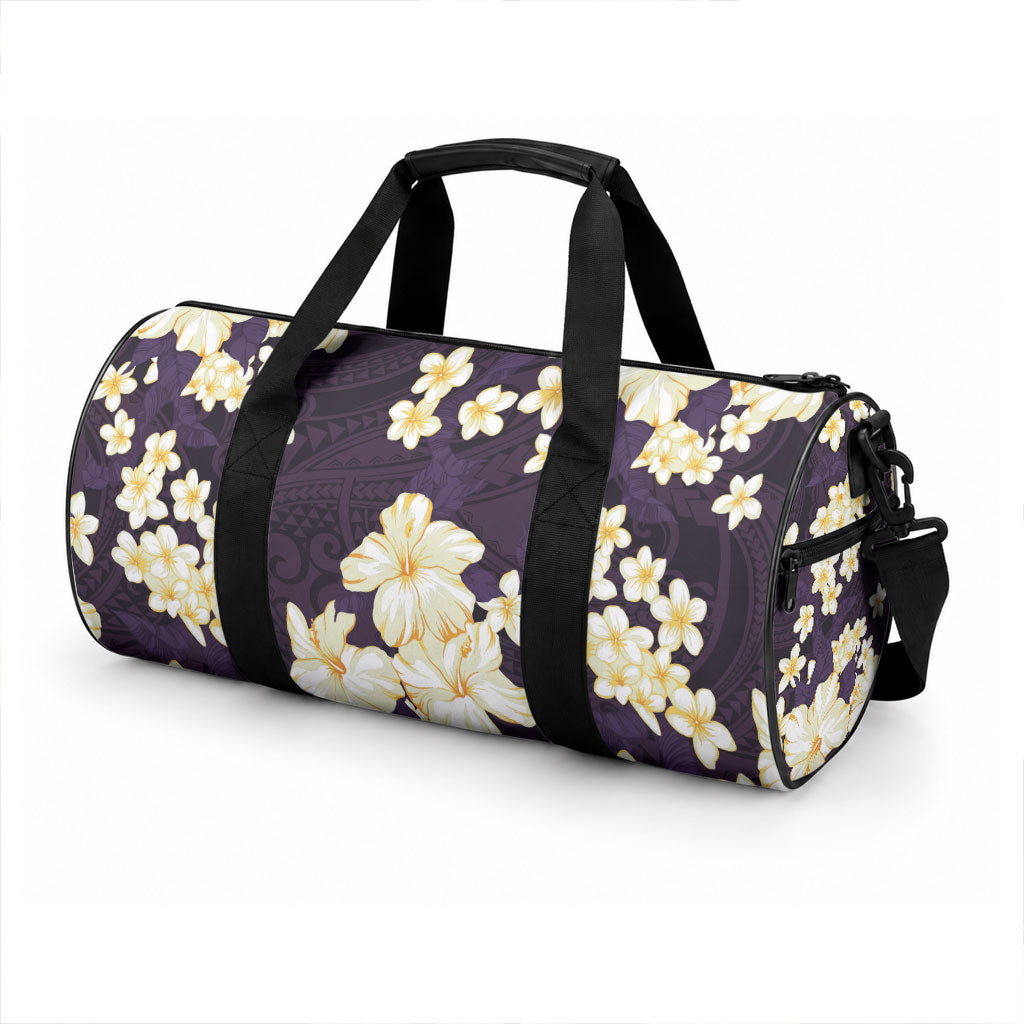 Hawaii Hibiscus Plumeria Purple Duffle Bag Polynesian Pattern