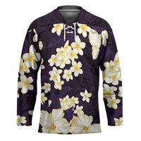Hawaii Hibiscus Plumeria Purple Hockey Jersey Polynesian Pattern