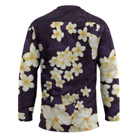 Hawaii Hibiscus Plumeria Purple Hockey Jersey Polynesian Pattern