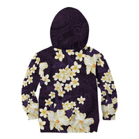 Hawaii Hibiscus Plumeria Purple Kid Hoodie Polynesian Pattern