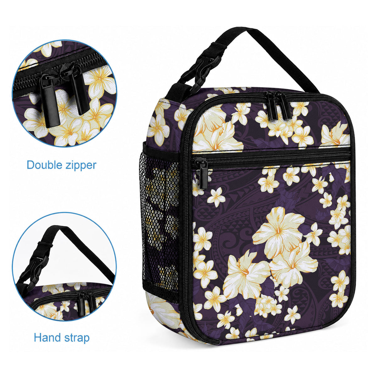 Hawaii Hibiscus Plumeria Purple Lunch Bag Polynesian Pattern