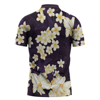 Hawaii Hibiscus Plumeria Purple Zipper Polo Shirt Polynesian Pattern