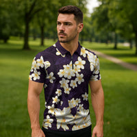 Hawaii Hibiscus Plumeria Purple Zipper Polo Shirt Polynesian Pattern