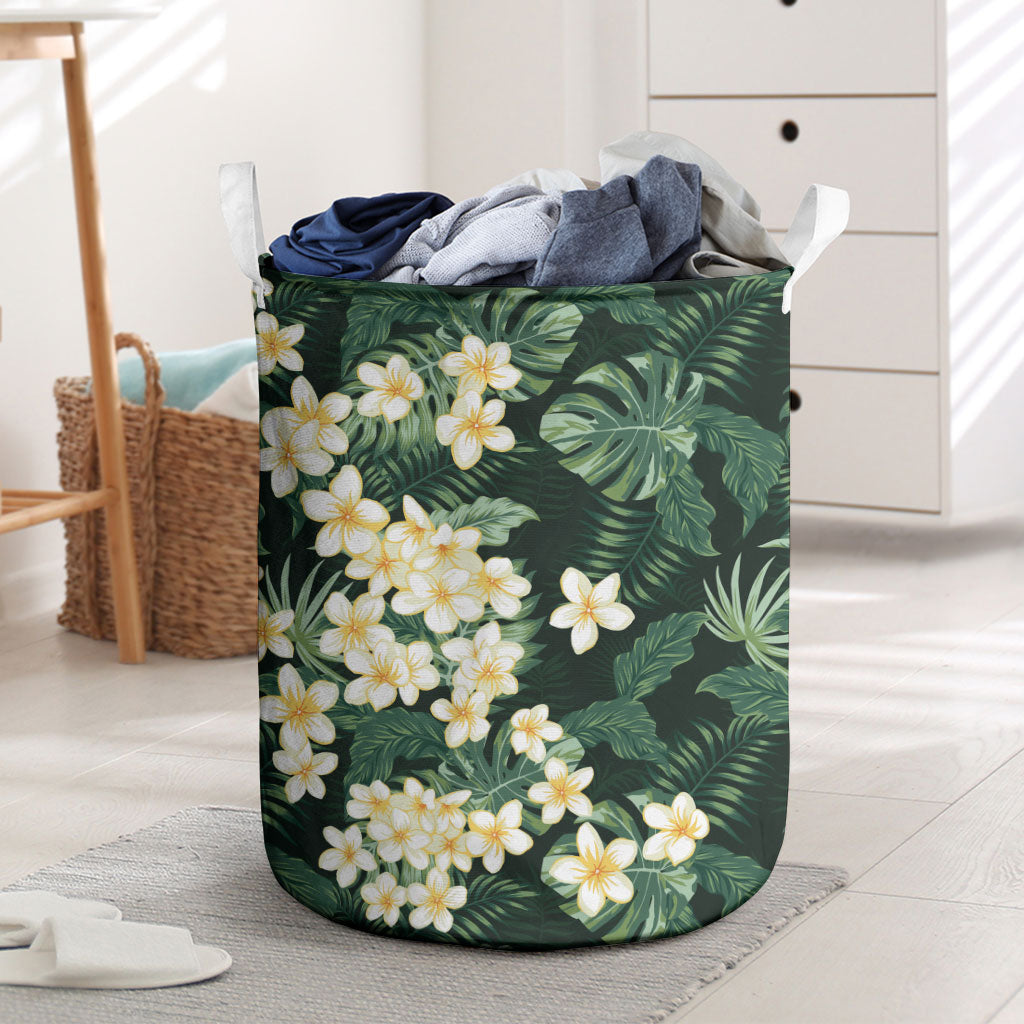 Hawaii Plumeria Tropical Leaves Laundry Basket Monstera Calathea Palm Fronds