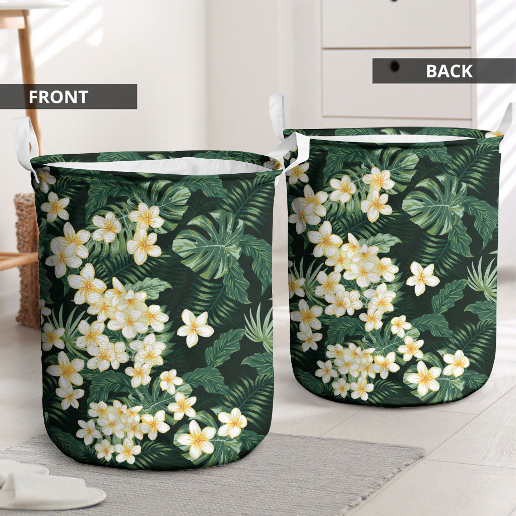 Hawaii Plumeria Tropical Leaves Laundry Basket Monstera Calathea Palm Fronds