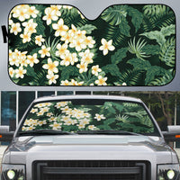 Hawaii Plumeria Tropical Leaves Auto Sun Shade Monstera Calathea Palm Fronds