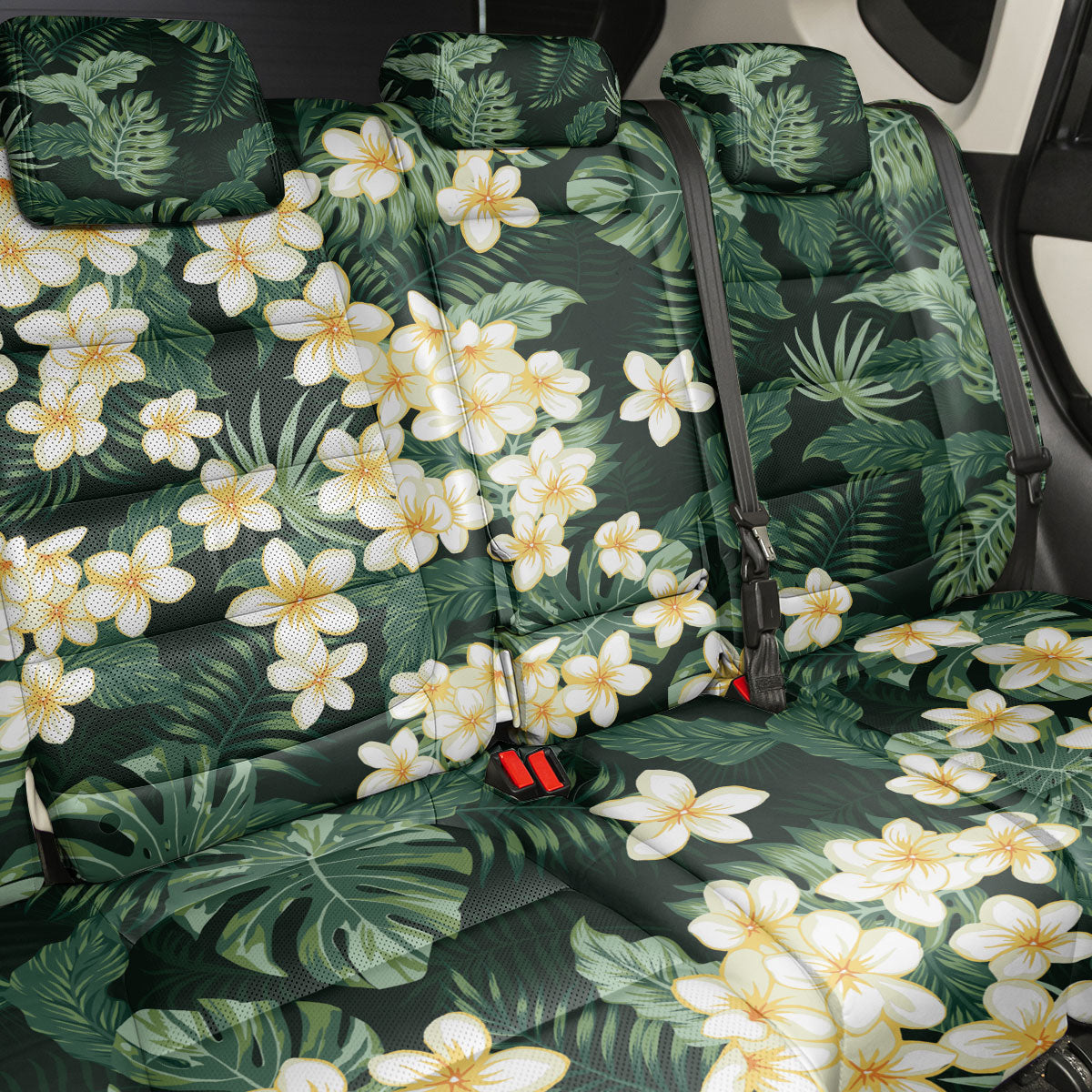 Hawaii Plumeria Tropical Leaves Back Car Seat Cover Monstera Calathea Palm Fronds