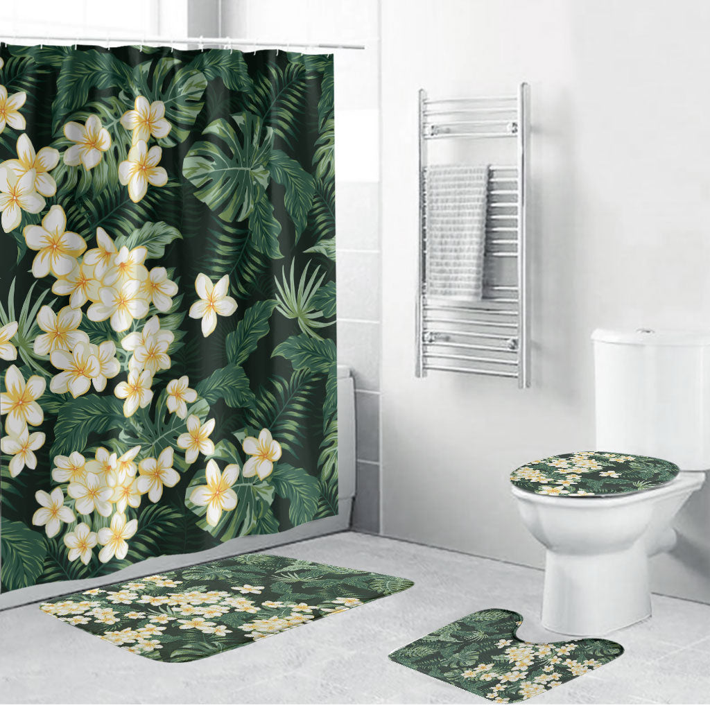 Hawaii Plumeria Tropical Leaves Bathroom Set Monstera Calathea Palm Fronds