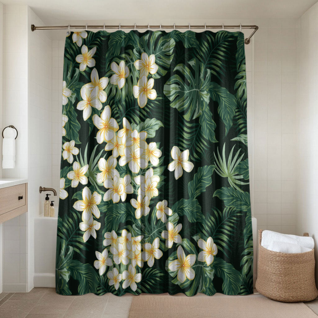 Hawaii Plumeria Tropical Leaves Bathroom Set Monstera Calathea Palm Fronds