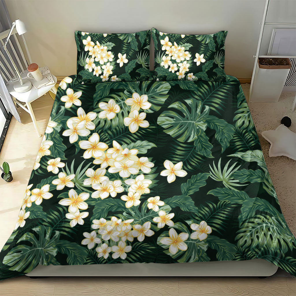 Hawaii Plumeria Tropical Leaves Bedding Set Monstera Calathea Palm Fronds