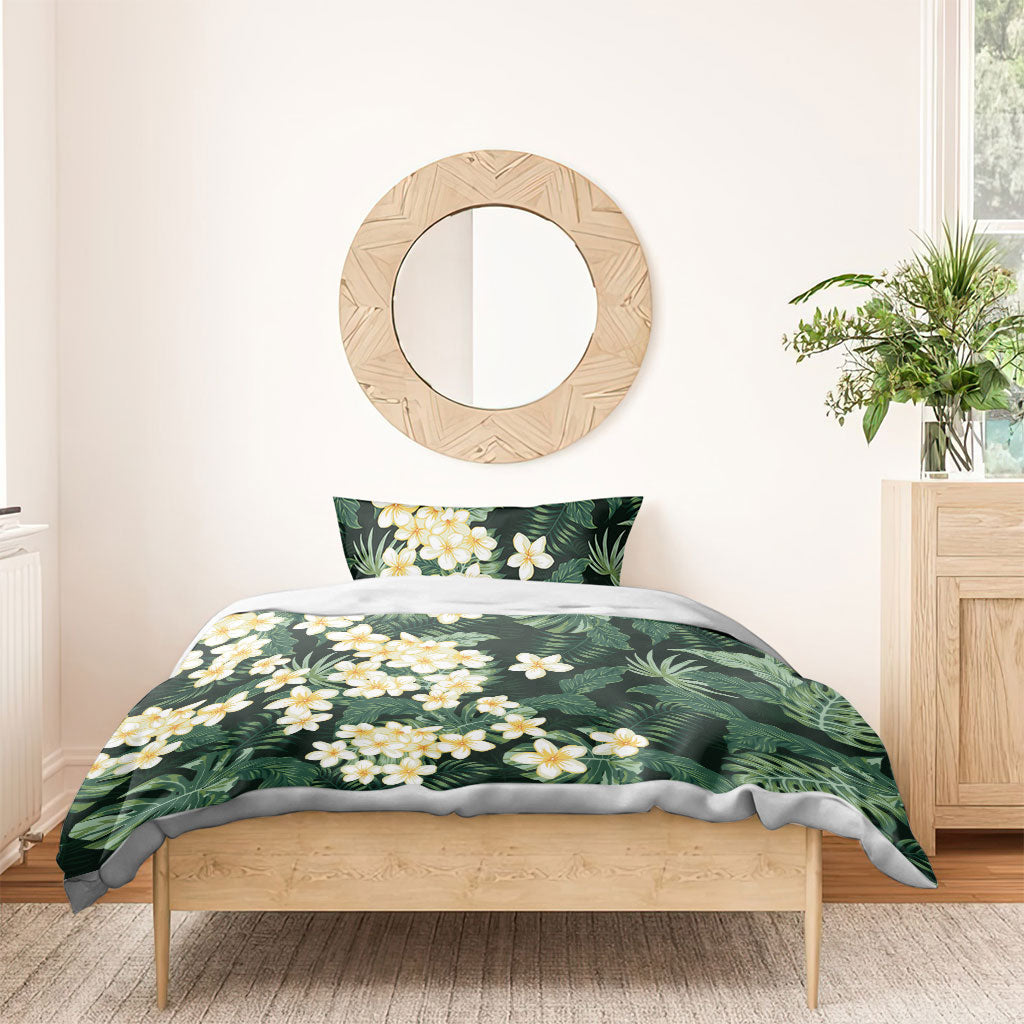 Hawaii Plumeria Tropical Leaves Bedding Set Monstera Calathea Palm Fronds