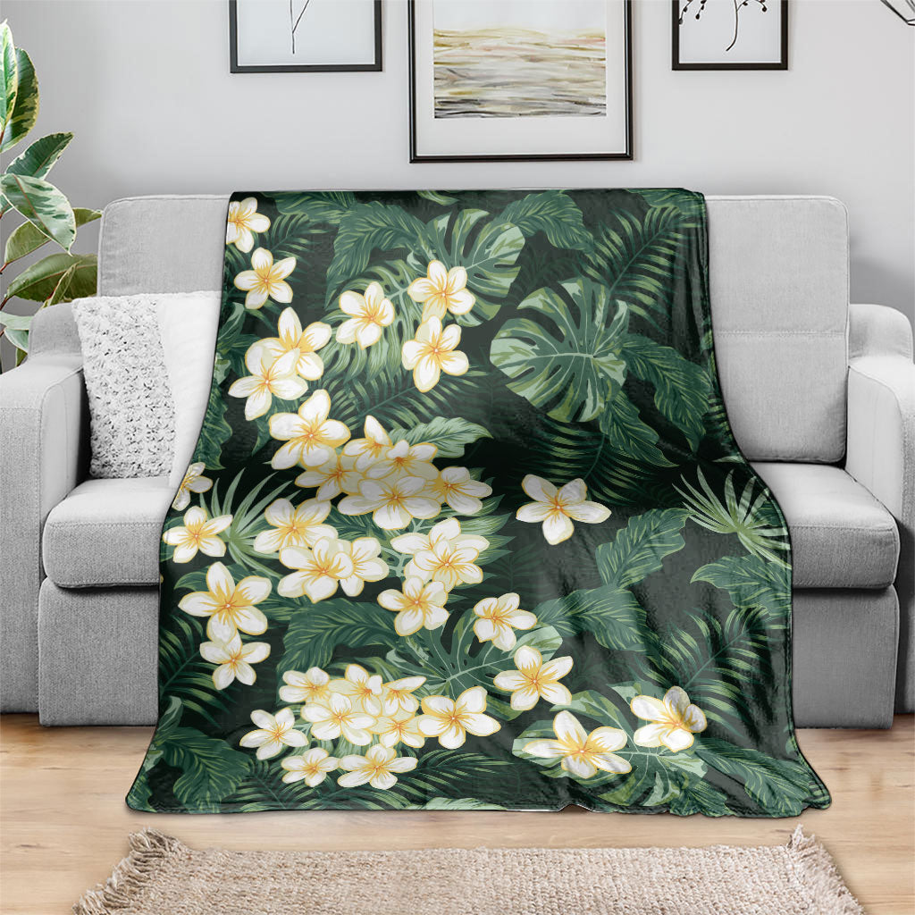 Hawaii Plumeria Tropical Leaves Blanket Monstera Calathea Palm Fronds