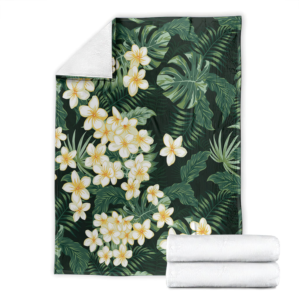 Hawaii Plumeria Tropical Leaves Blanket Monstera Calathea Palm Fronds