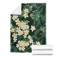 Hawaii Plumeria Tropical Leaves Blanket Monstera Calathea Palm Fronds
