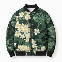 Hawaii Plumeria Tropical Leaves Bomber Puffer Jacket Monstera Calathea Palm Fronds