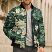 Hawaii Plumeria Tropical Leaves Bomber Puffer Jacket Monstera Calathea Palm Fronds