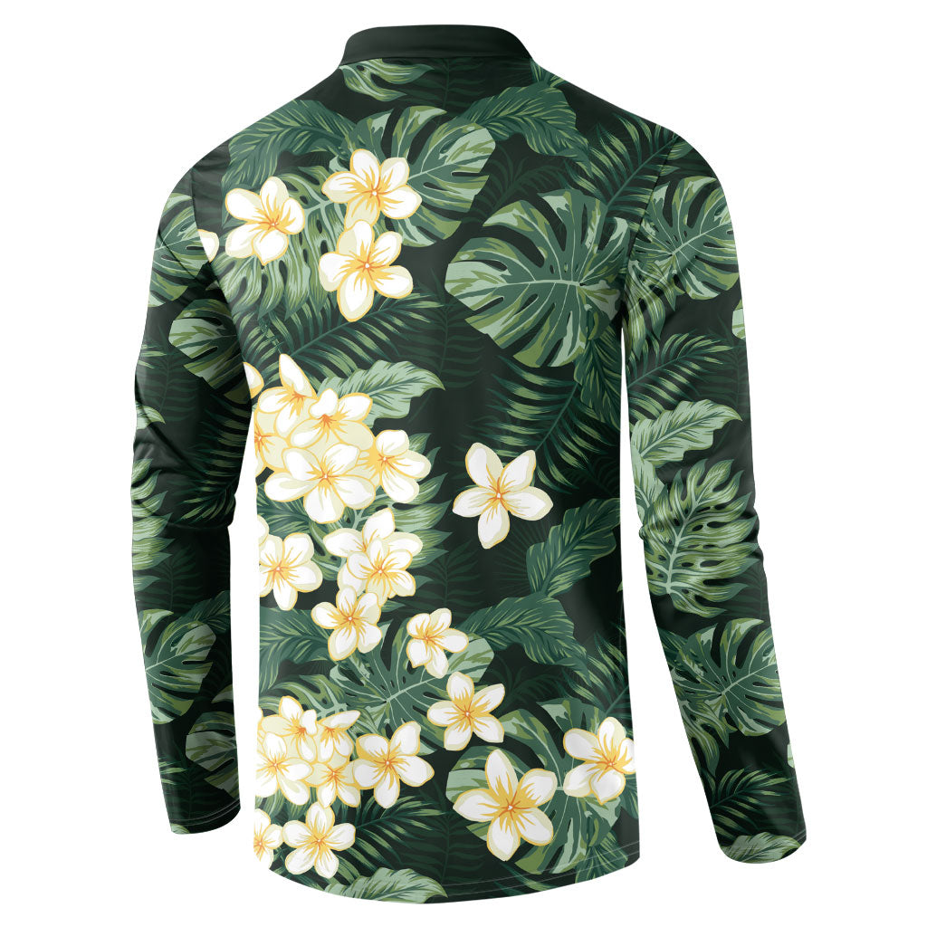 Hawaii Plumeria Tropical Leaves Button Sweatshirt Monstera Calathea Palm Fronds
