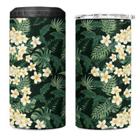 Hawaii Plumeria Tropical Leaves 4 in 1 Can Cooler Tumbler Monstera Calathea Palm Fronds