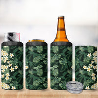 Hawaii Plumeria Tropical Leaves 4 in 1 Can Cooler Tumbler Monstera Calathea Palm Fronds