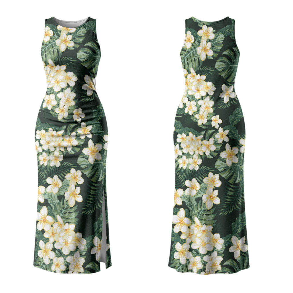Hawaii Plumeria Tropical Leaves Couples Matching Tank Maxi Dress and Hawaiian Shirt Monstera Calathea Palm Fronds
