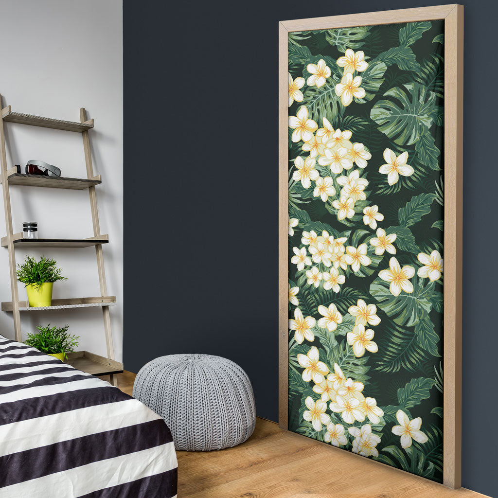 Hawaii Plumeria Tropical Leaves Door Cover Monstera Calathea Palm Fronds