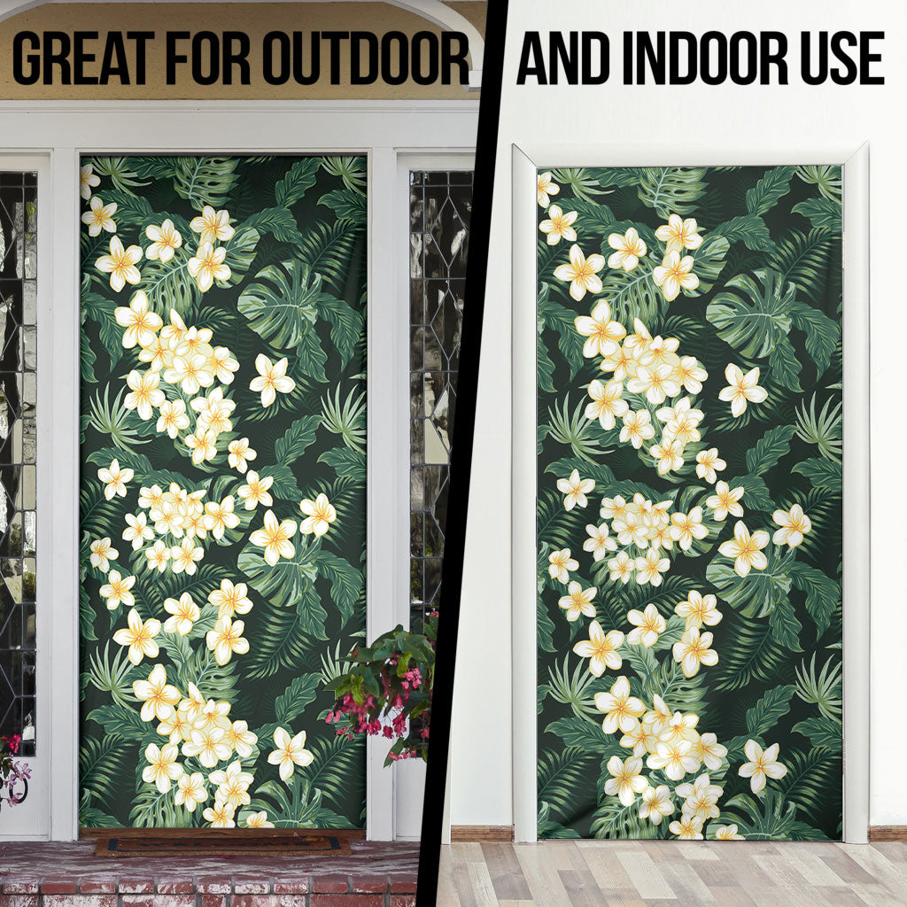 Hawaii Plumeria Tropical Leaves Door Cover Monstera Calathea Palm Fronds