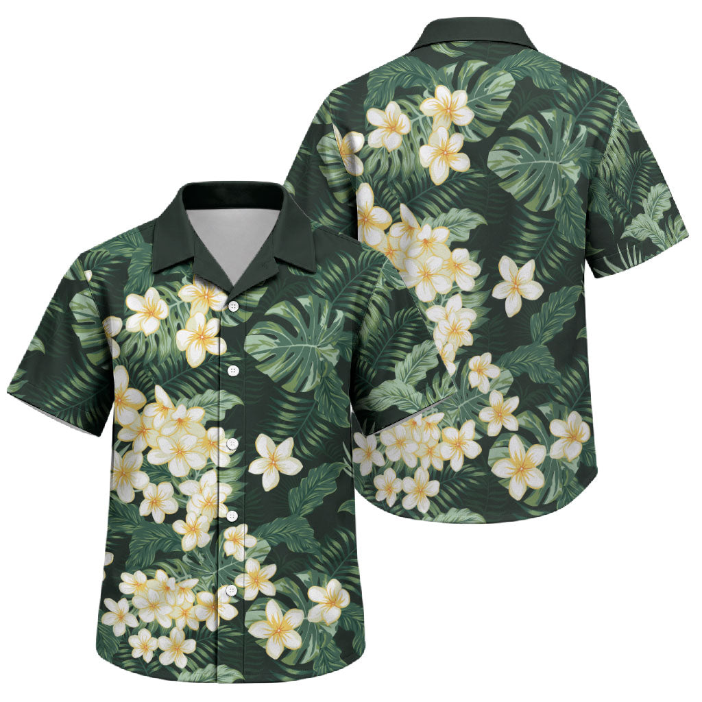Hawaii Plumeria Tropical Leaves Family Matching Off The Shoulder Long Sleeve Dress and Hawaiian Shirt Monstera Calathea Palm Fronds