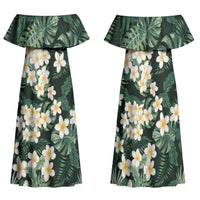 Hawaii Plumeria Tropical Leaves Family Matching Off Shoulder Maxi Dress and Hawaiian Shirt Monstera Calathea Palm Fronds