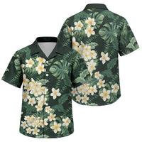 Hawaii Plumeria Tropical Leaves Family Matching Off Shoulder Short Dress and Hawaiian Shirt Monstera Calathea Palm Fronds