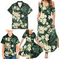 Hawaii Plumeria Tropical Leaves Family Matching Summer Maxi Dress and Hawaiian Shirt Monstera Calathea Palm Fronds