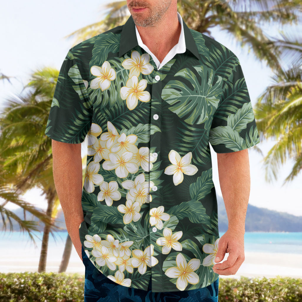 Hawaii Plumeria Tropical Leaves Hawaiian Shirt Monstera Calathea Palm Fronds