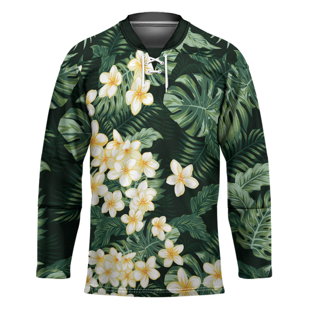 Hawaii Plumeria Tropical Leaves Hockey Jersey Monstera Calathea Palm Fronds