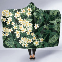 Hawaii Plumeria Tropical Leaves Hooded Blanket Monstera Calathea Palm Fronds